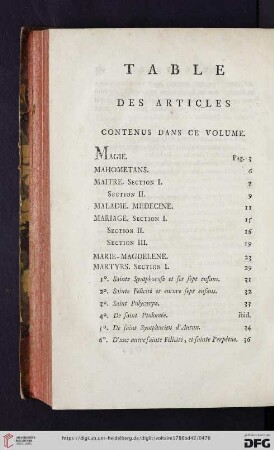 Table des articles contenus dans ce volume
