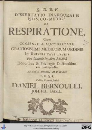 Dissertatio Inauguralis Physico-Medica De Respiratione