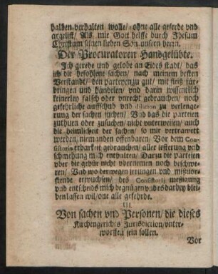 III. Von sachen und Personen/ die dieses Kirchengerichts Iurisdiction/ unterworffen sein sollen.