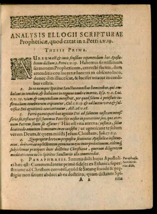 Analysis Ellogii Scripturae Propheticae, quod extat in 2. Petri 1. v. 19.