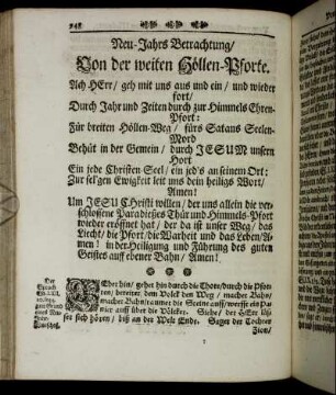 [XLII.] Neu-Jahrs Betrachtung/ Von der weiten Höllen-Pforte.
