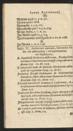 Index IV. Anthorum quorum, Sententiae hic hic vel adducuntur, vel examinantur vel illustrantur