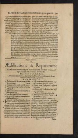 Tit. XXII. De Aedificatione & Reparatione Ecclesiarum, domuumque parochialium: nec non operis ad agriculturam in parochiâ praestandis.