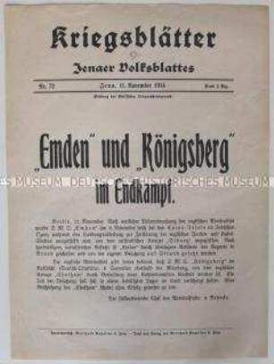 Extrablatt des "Jenaer Volksblattes" u.a. zum Seekrieg im Indischen Ozean