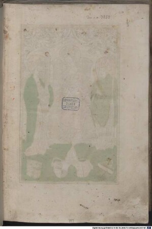 Missale Augustanum : mit dem Mandat von Friedrich II., Graf von Zollern, Bischof von Augsburg, Dillingen 10. 6. 1496. Kanonholzschnitt von Hans Burgkmair