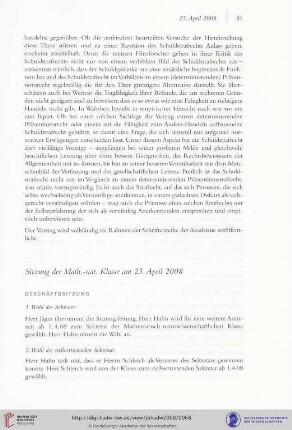 Sitzung der Math.-nat. Klasse am 25. April 2008