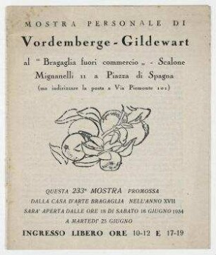 Mostra personale di Vordemberge-Gildewart al "Bragaglia fuori commercio". Rom. Begleitheft zur Einzelausstellung von Vordemberge-Gildewart. Rom, 16. bis 25. Juni 1934.