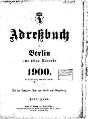 Adreßbuch für Berlin und seine Vororte 1900 Erster Band