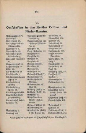 VI. Ortschaften in den Kreisen Teltow und Nieder-Barnim