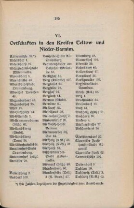 VI. Ortschaften in den Kreisen Teltow und Nieder-Barnim