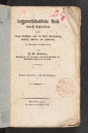 Landwirthschaftliche Reise durch Schlesien. 1,Abt.1