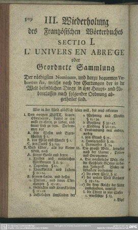 III. Wiederholung des Französischen Wörterbuches