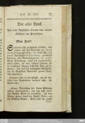 Der eilfte Brief. Von dem Rußischen Staate und einigen Städten um Petersburg.
