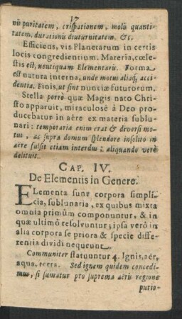 Cap. IV. De Elementis in Genere.