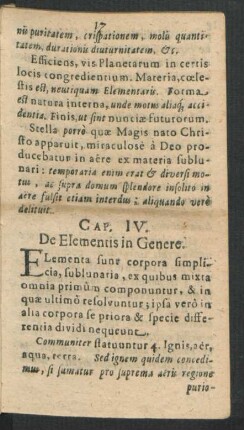 Cap. IV. De Elementis in Genere.
