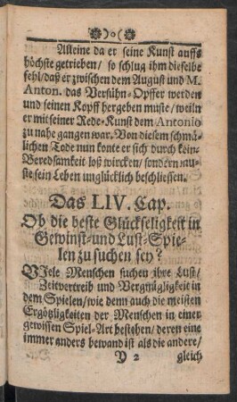 Das LIV. Cap. Ob die beste Glückseligkeit in Gewinst- und Luft-Spielen zu suchen sey?