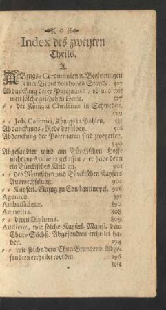 Index des zweyten Theils.