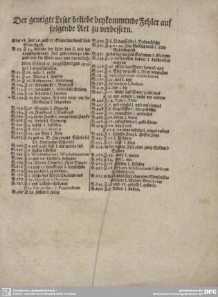 Der geneigte Leser beliebe beykommende Fehler auf folgende Atz zu verbessern.