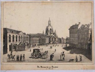 Der Neumarkt in Dresden, Blick nach Osten, links das Johanneum (Gemäldegalerie), mittig die Frauenkirche
