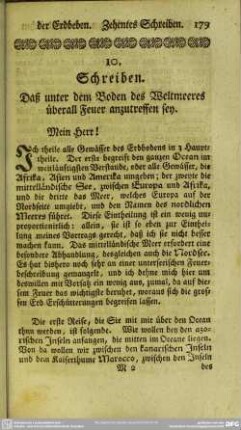 10. Schreiben. Daß unter dem Boden des Weltmeeres überall Feuer anzutreffen sey