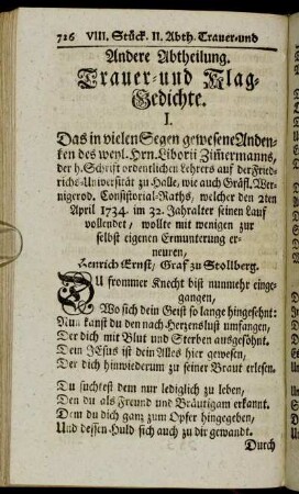 Andere Abtheilung. Trauer- und Klag-Gedichte.