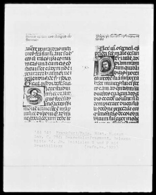 Dekretalenfragment: Initialen S und P mit Brustbildern