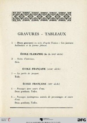 Gravures - Tableaux (Nr. 1-8)