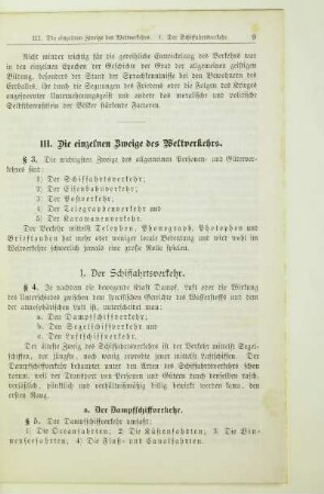 III. Die einzelnen Zweige des Weltverkehrs