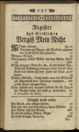 Register des Geistlichen Vergiß Mein Nicht.