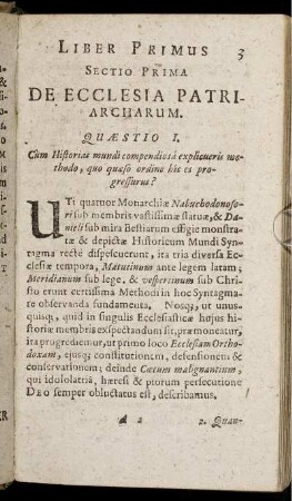Sectio Prima. De Ecclesia Patriarcharum.