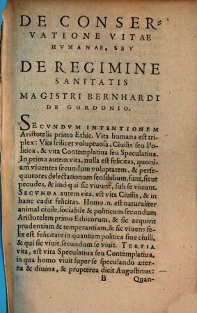 Bernhardi de Gordonio Tractatus de conservatione vitae humanae a die nativitatis usque ad ultimam horam mortis