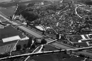Riegel: Ortsansichten mit Brauerei, von Osten - Süden, Zusammenfluss; Alte Dreisam, [Dreisam] und Elz