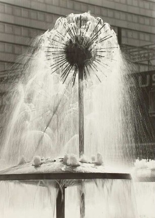 Wasserspiel mit Pusteblumen (Kugelbrunnen) : Wasserspiel mit Pusteblumen (Kugelbrunnen). Beton, Edelstahl (1969; L. Wirth, K. Bergmann, J. Pietsch). Dresden-Altstadt, Prager Straße. Detail