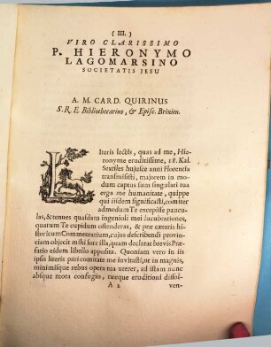 Ad Clarissimum Virum P. Hieronymum Lagomarsinum Societ. Jesu Epistola : [Brixiae die 30. Augusti an. MDCCXLIX.]