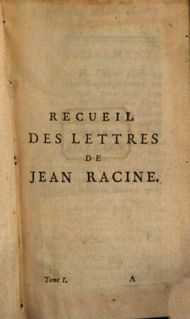 Recueil Des Lettres De Jean Racine