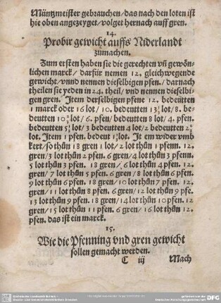 15. Wie die Pfennig und gren gewicht sollen gemacht werden.