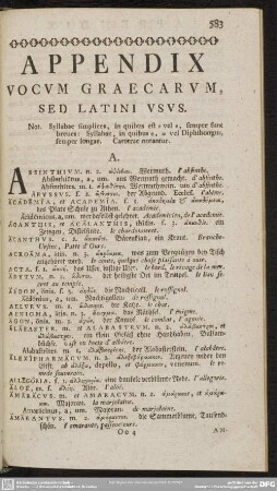 Appendix Vocum Graecarum, Sed Latini Usus