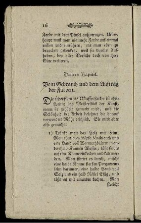 Drittes Kapitel. Vom Gebrauch und Auftrag der Farben.