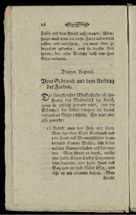 Drittes Kapitel. Vom Gebrauch und Auftrag der Farben.