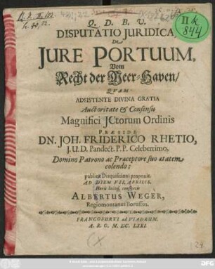 Disputatio Iuridica, De Iure Portuum