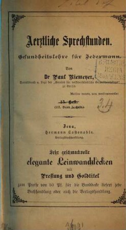 Aerztliche Sprechstunden : Zeitschrift für naturgemäße Gesundheits- und Krankenpflege ; Organ des Hygienischen Vereins zu Berlin, 3. 1879