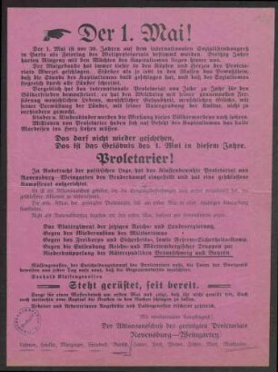 "Der 1. Mai !", Aktionsausschuss des geeinigten Proletariats Ravensburg - Weingarten, 29x23 cm