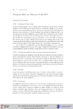 Sitzung der Math.-nat. Klasse am 15. Juli 2011