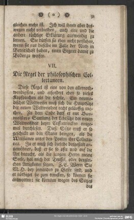 VII. Die Regel der philosophischen Collectaneen