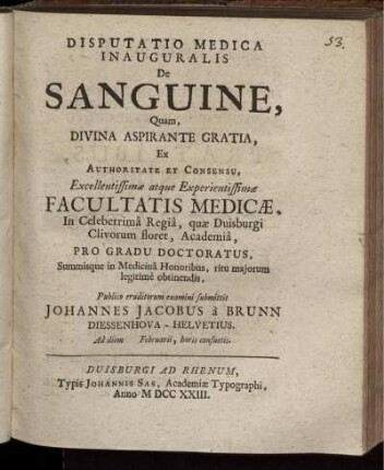 Dissertatio Medica Inauguralis De Sanguine