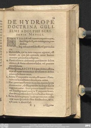 De Hydrope Doctrina Gulielmi Adolphi Scribonii Medici.