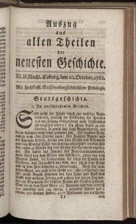 XLII. Nachl. Coburg, den 20. October, 1762.