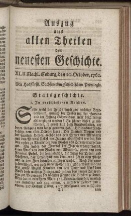 XLII. Nachl. Coburg, den 20. October, 1762.