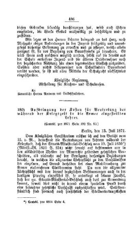 Aufbringung der Kosten für Vertretung der währen der Kriegszeit in die Armee eingestellten Lehrer : [IV Elementarschulwesen]