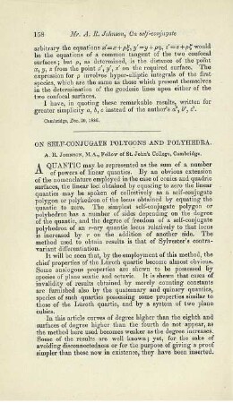 On self-conjugate polygons and polyhedra.